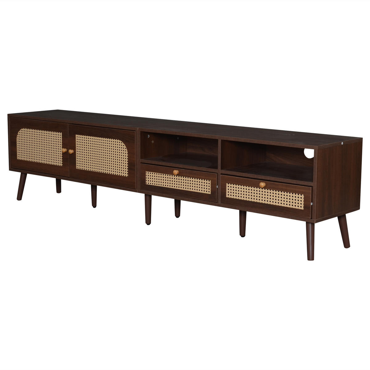 LOWBOARD Retro Rattan-Design, 200/37/49.5cm - Walnussfarben, Holzwerkstoff (200/49.5/37cm) - Urban Meuble