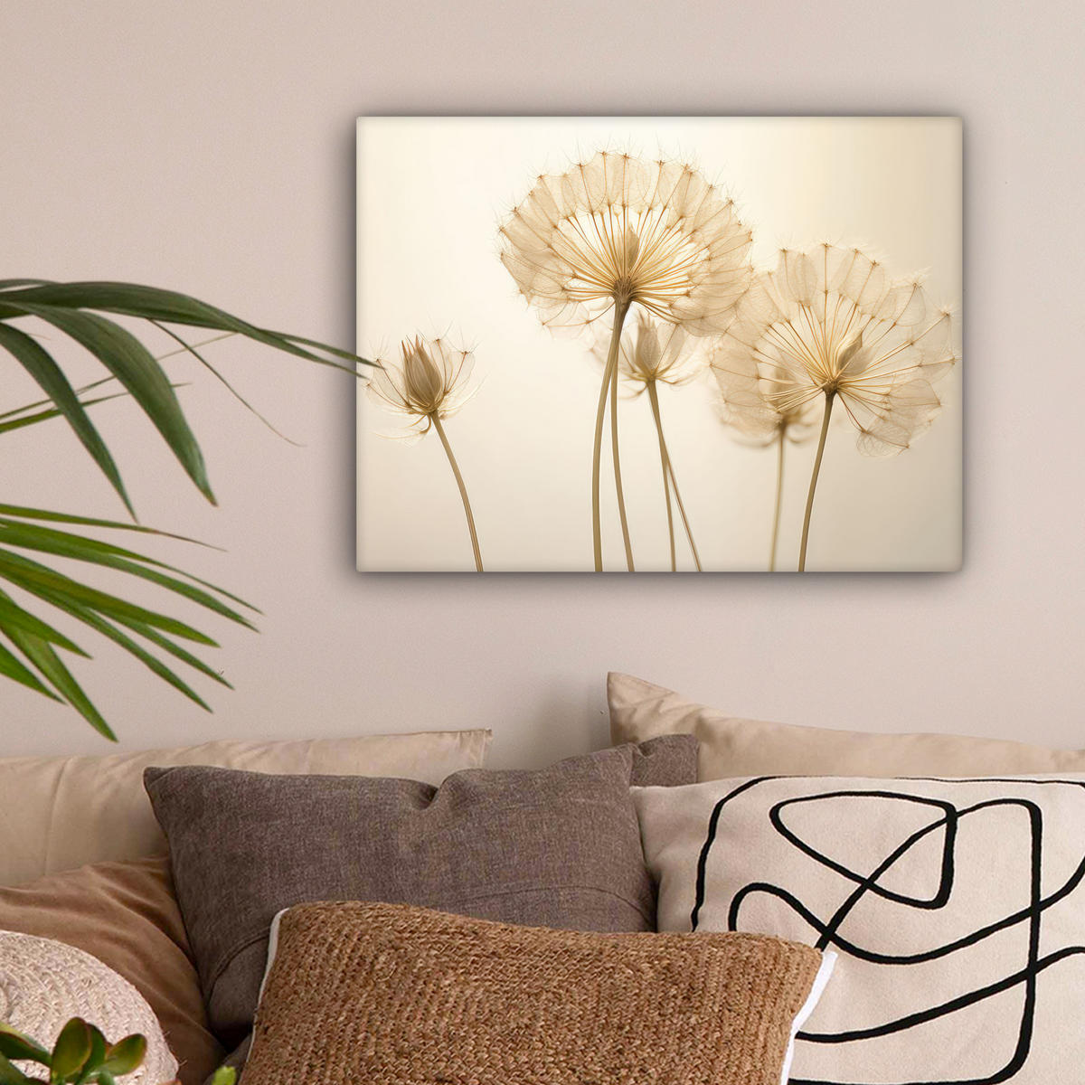 LEINWANDBILD Sonnenlicht - Löwenzahn - Botanisch - Blumen Wandbild 40x30 cm - Creme, Textil (40/30cm) - MuchoWow