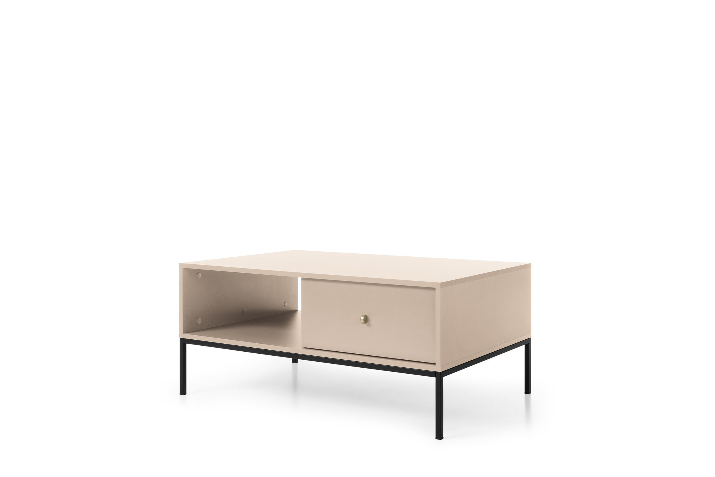 COUCHTISCH Molly Beige, Schwarze Beine, Kaffeetisch mit Schubladen - Beige/Schwarz, Holzwerkstoff/Metall (68/104/46cm) - Bettso