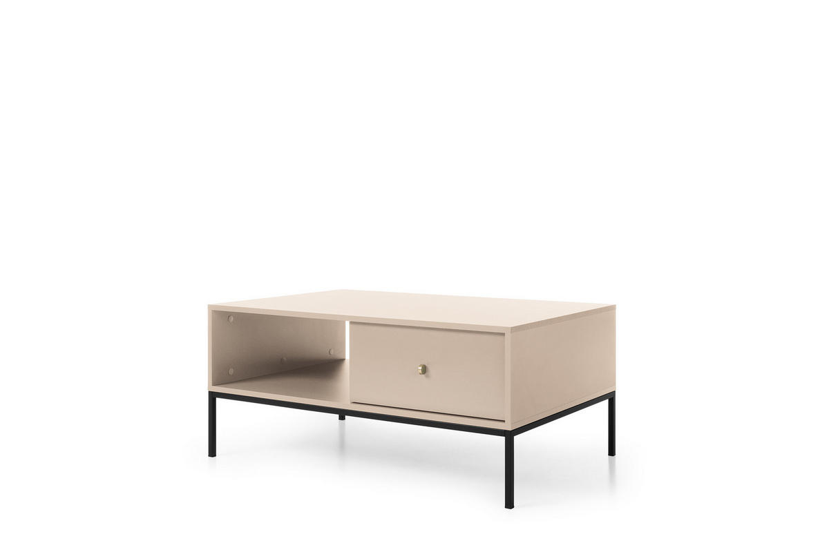 COUCHTISCH Molly Beige, Schwarze Beine, Kaffeetisch mit Schubladen - Beige/Schwarz, Holzwerkstoff/Metall (68/104/46cm) - Bettso