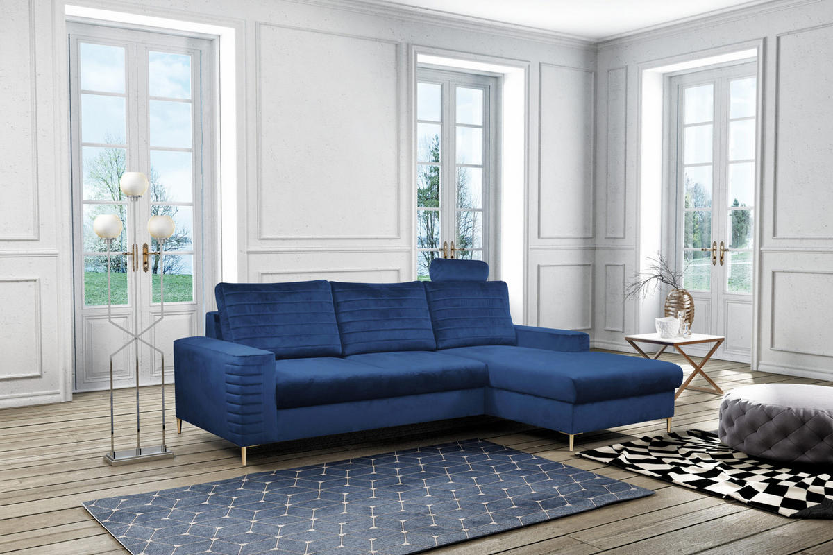 ECKSOFA NITRO R Blau (Velluto 25) - Blau, Holzwerkstoff (253/165cm) - Möblo