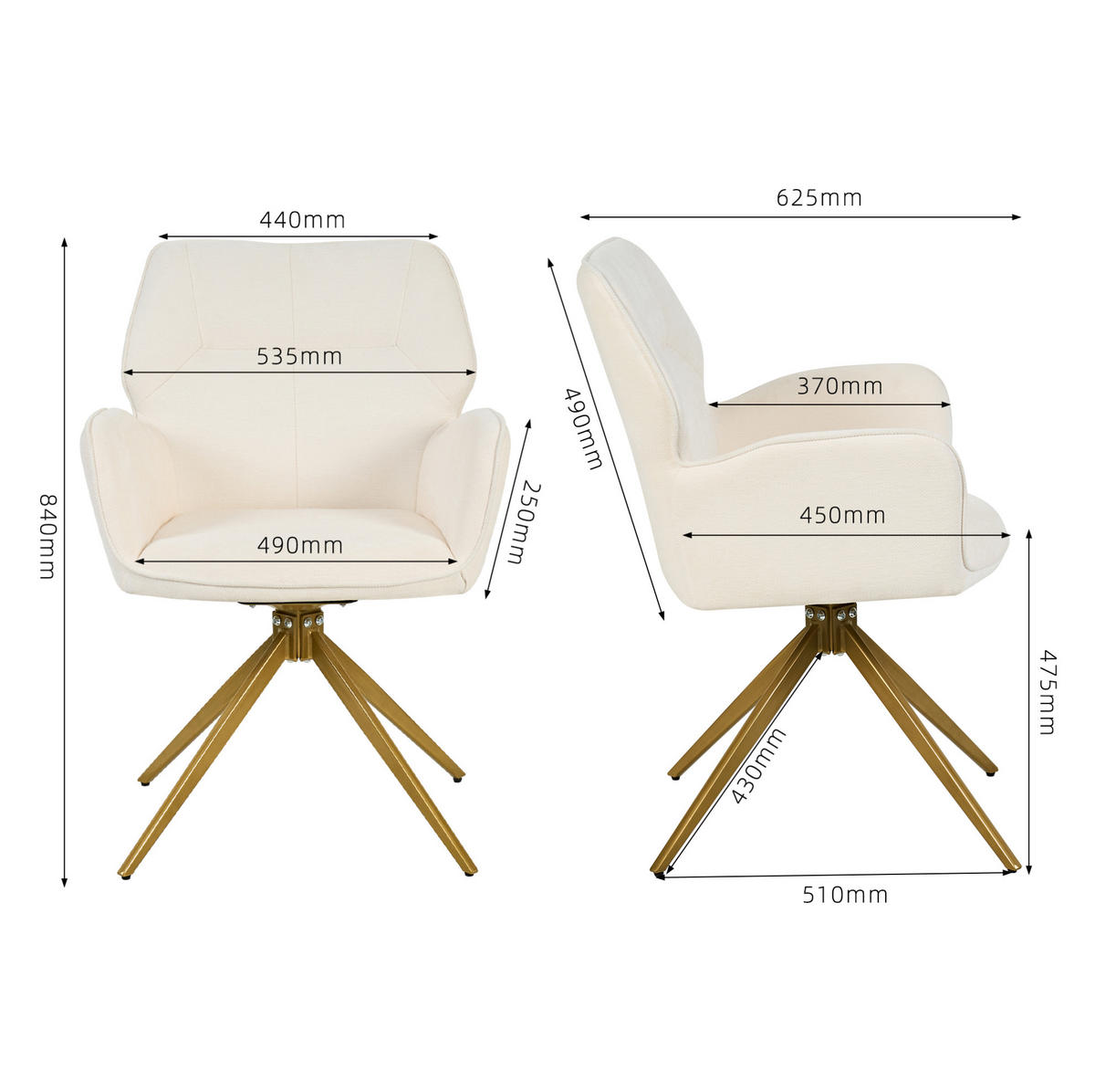 ESSZIMMERSTUHL drehbar 2er-Set Chenille Cream White - Weiß, Metall (45/84/53.5cm) - Meubliv