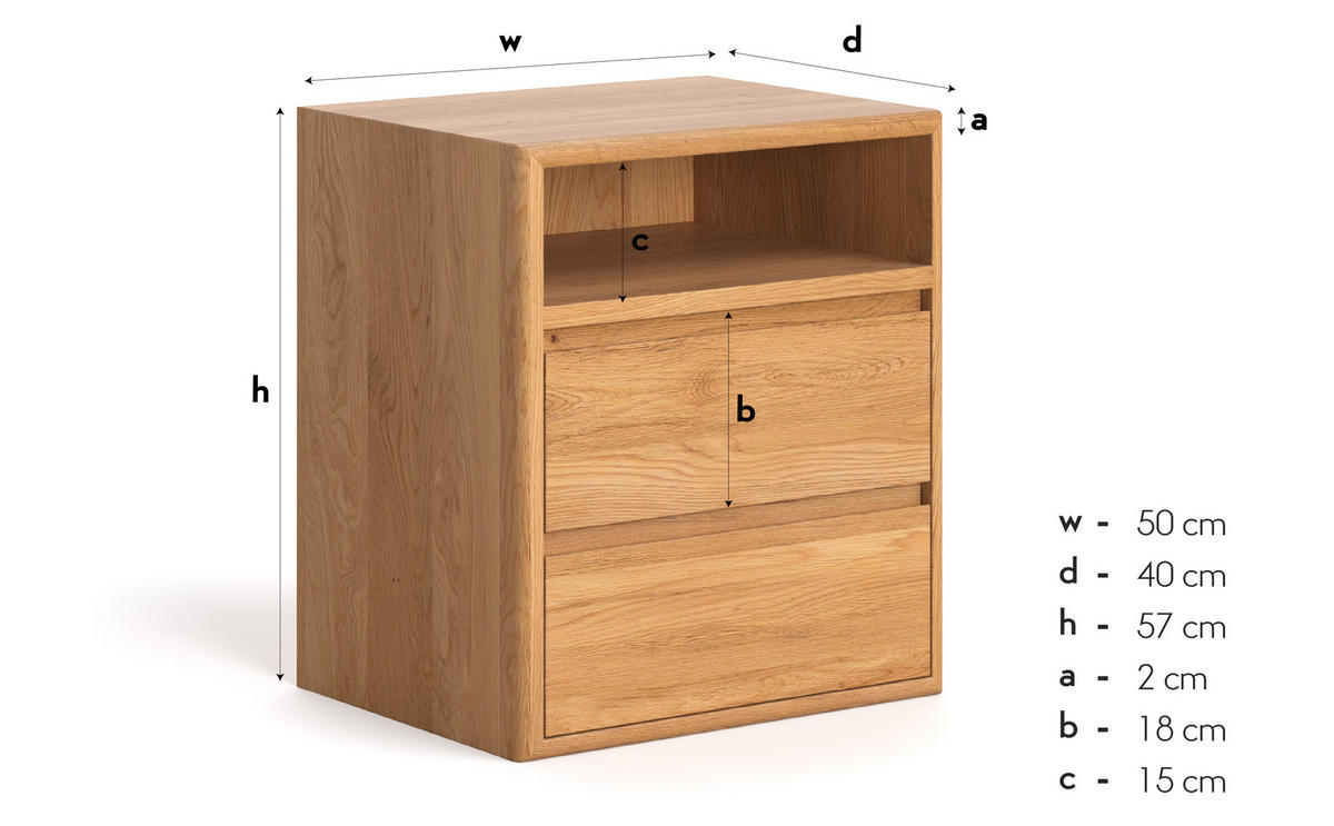 NACHTTISCH Margo aus massivem Eichenholz, Variante B – offenes Oberteil - Eichefarben/Naturfarben, Holz (50/57/40cm) - Danzz