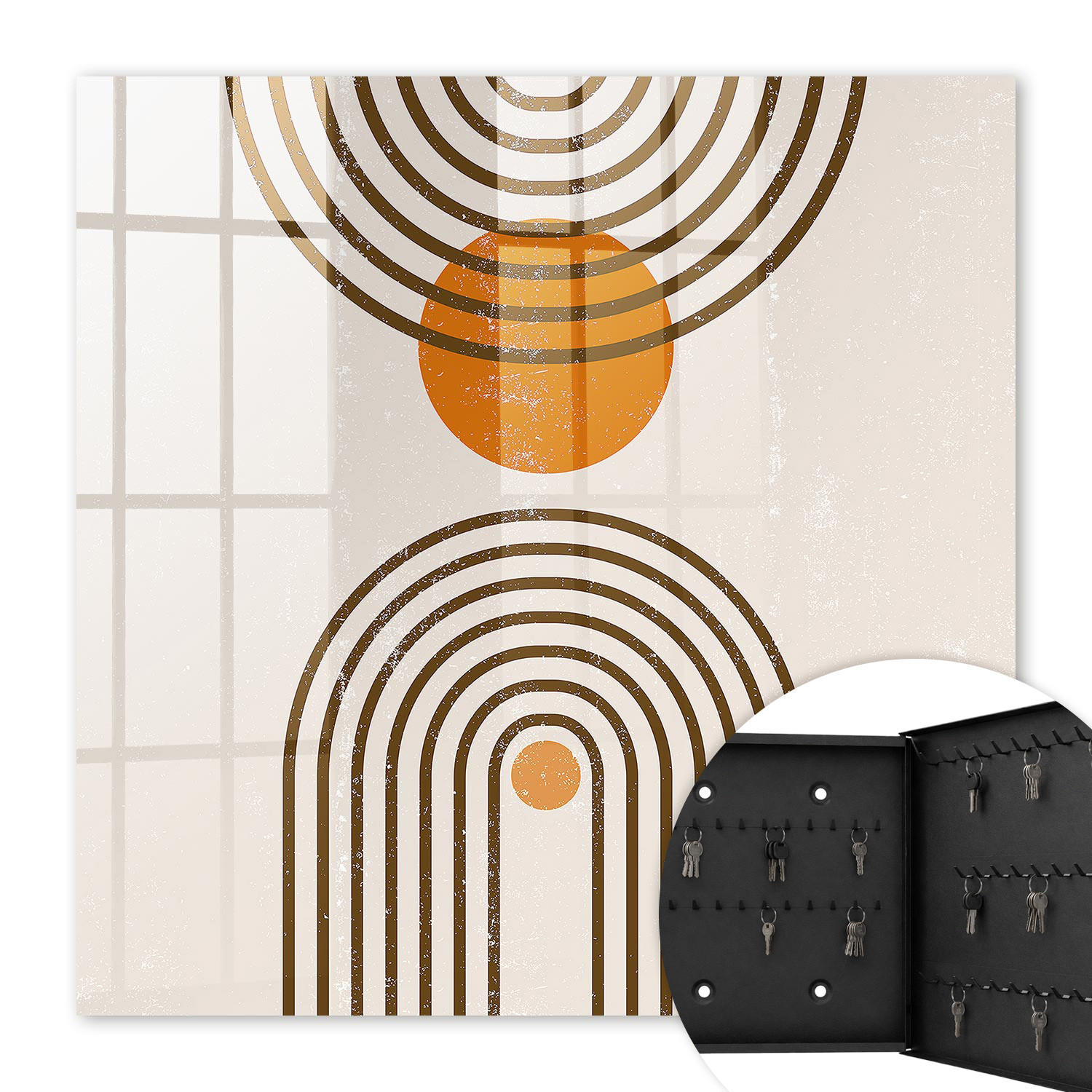 SCHLÜSSELBOX Schwarz 30x30 cm- Türöffnung nach rechts - Retro-Geometrie - Braun, Metall (30/30/5cm) - TULUP