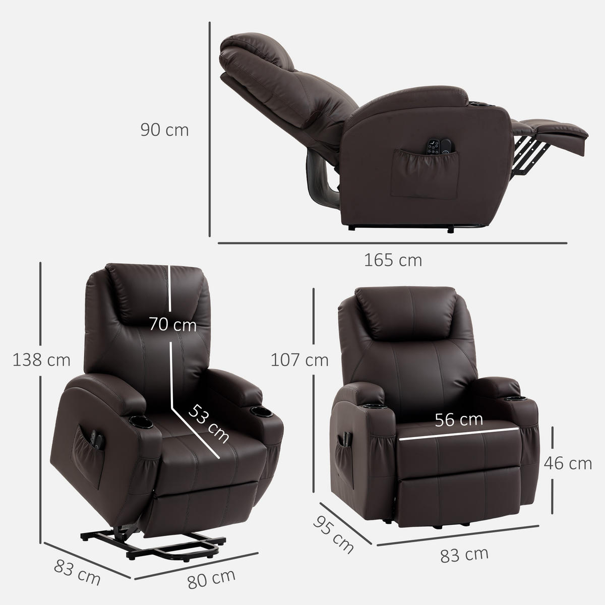 RELAXSESSEL DE-15440 mit USB und Getränkehaltern Braun - Braun, Leder (83/107/95cm) - ComfortXL
