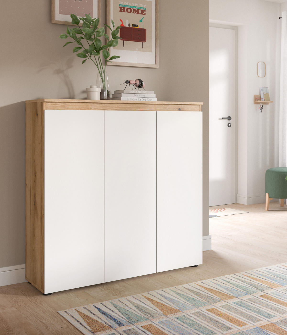 KOMMODE weiß, Evoke Eiche 105 x 11 cm, Anrichte mit 10 Fächern - Eichefarben/Schwarz, Holzwerkstoff/Kunststoff (105/111/37cm) - Inn.Furn