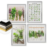 WANDBILDER 4er Set - 50x50 cm & 40x60 cm Silberner Rahmen - Getrocknete Kräuter für die Küche - Silberfarben, Kunststoff (50/50cm) - ArtPrintCave