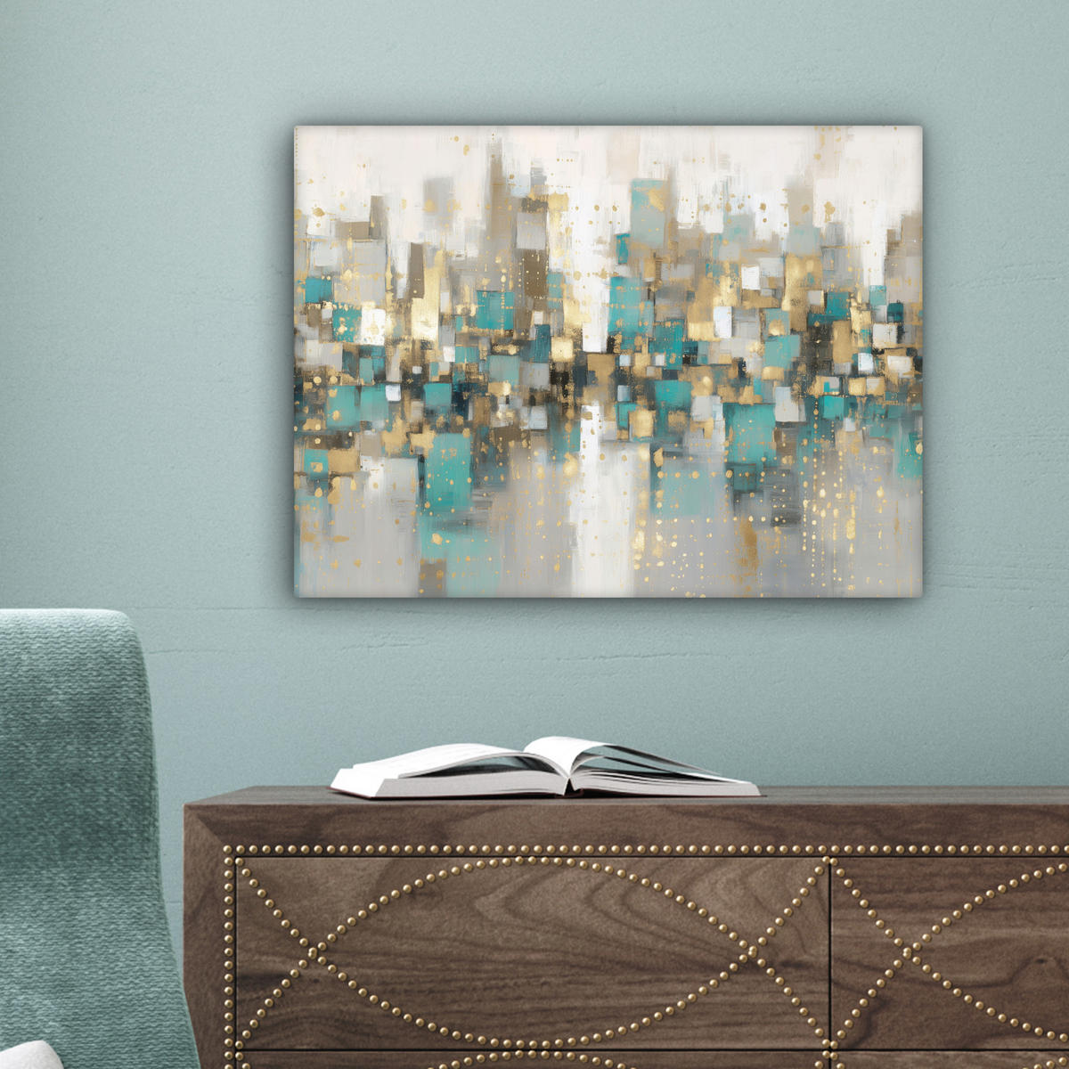 LEINWANDBILD Abstrakt - Blöcke - Gold - Skyline Wandbild 40x30 cm - Beige, Textil (40/30cm) - MuchoWow