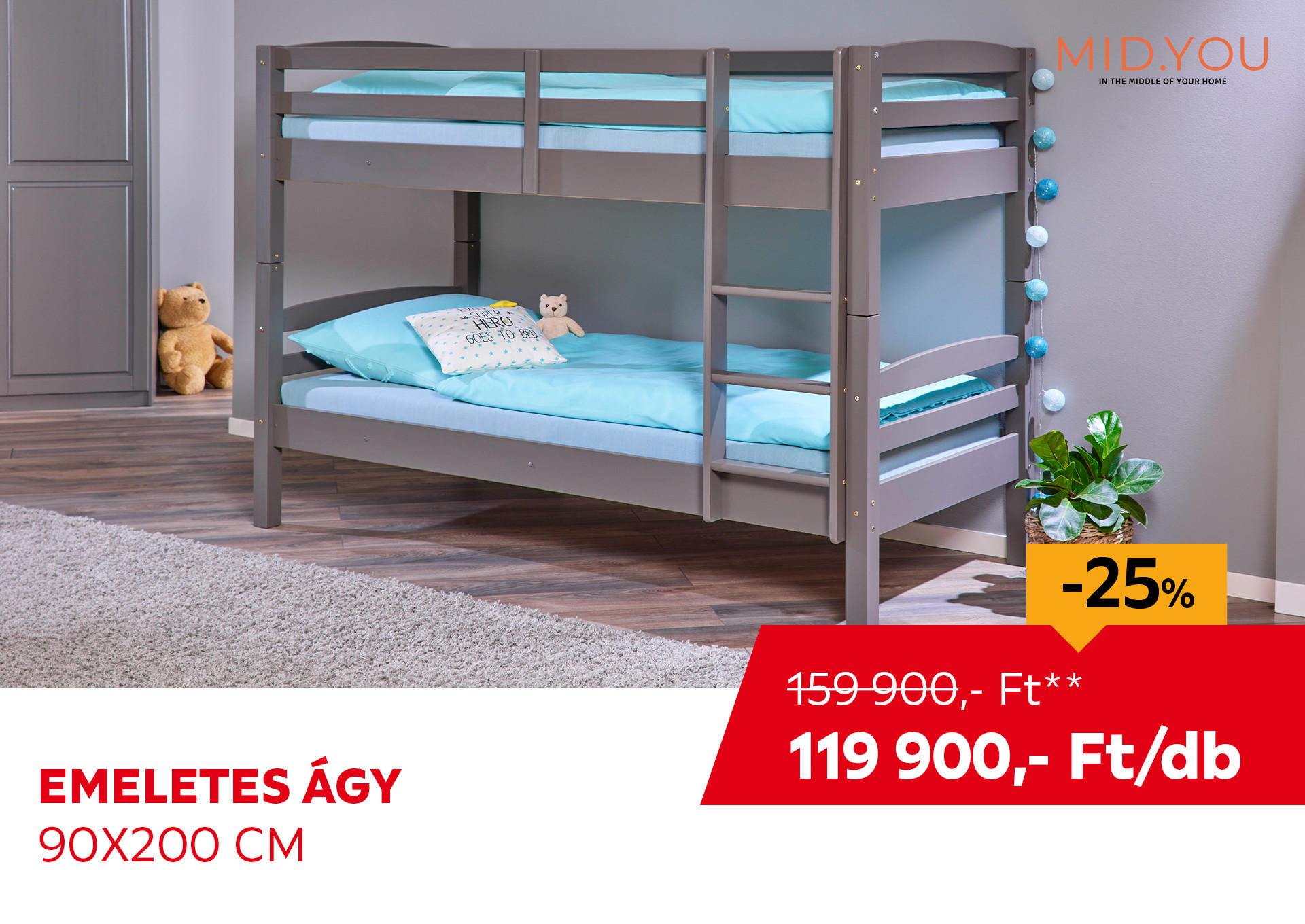 EMELETES ÁGY 90X200 CM Kiemelt termék 159900 Ft.- helyett 119900 Ft.-