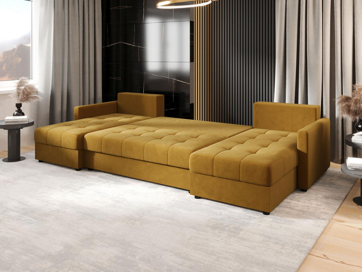 ECKSOFA MOS U BIS Itaka 33 mit Schlaffunktion - Currygelb, Textil (285/85/140cm) - Bedante