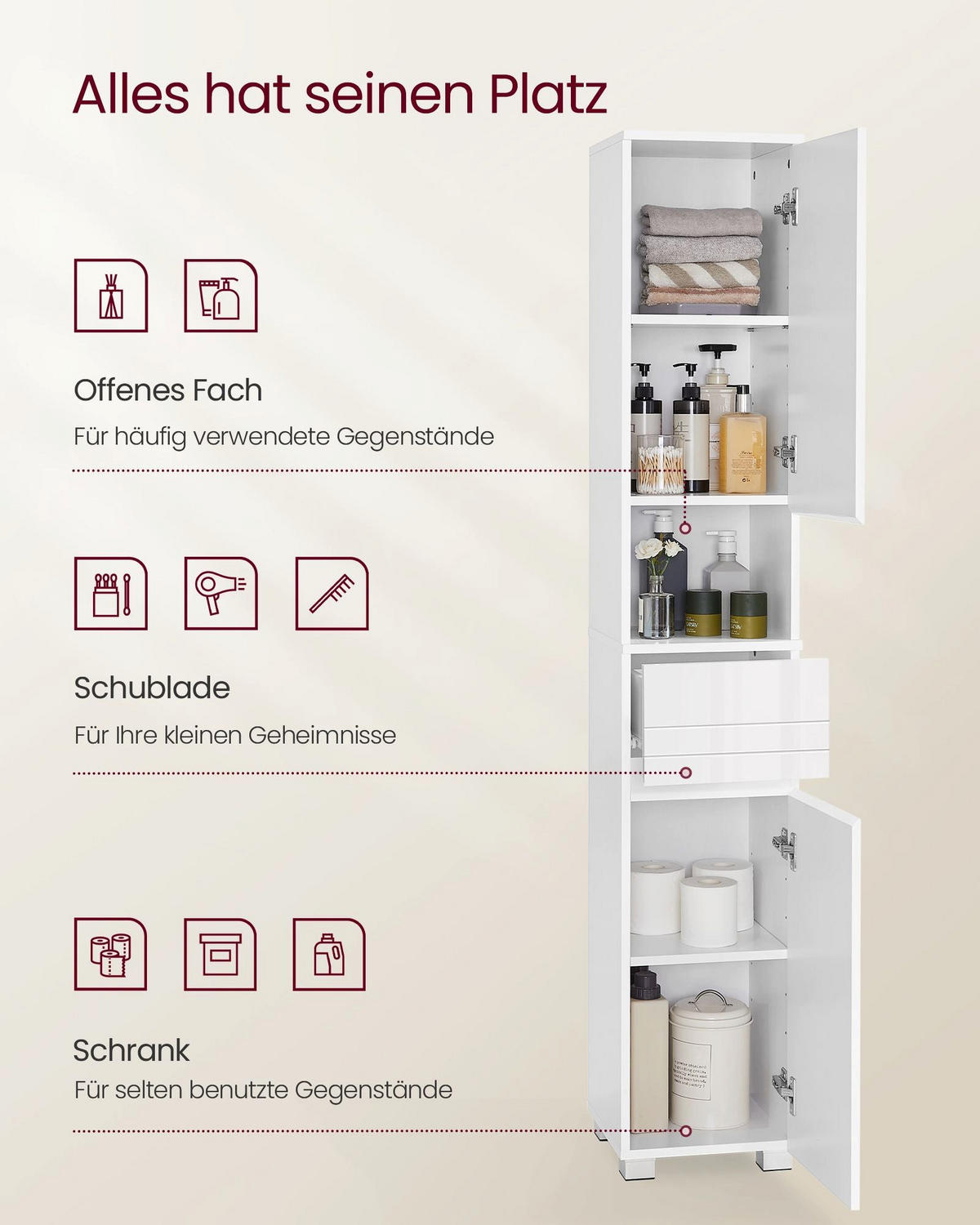 BADEZIMMERSCHRANK DUSHANBE - Weiß, Holzwerkstoff (30/170/30cm) - Hansiro