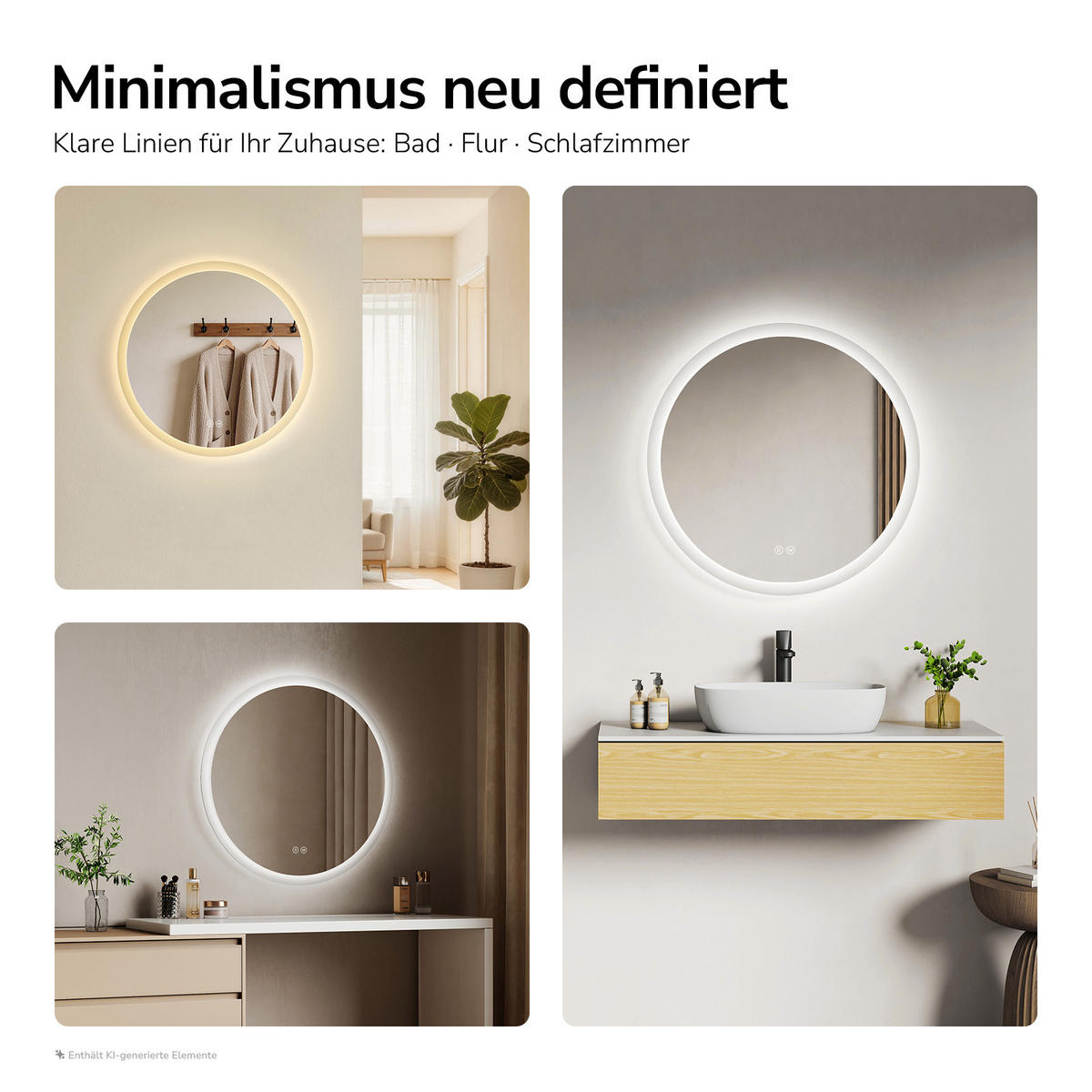 OGLINDA de baie cu LED-uri Ø 60 cm - transparent, sticlă (60/60/3.5cm) - EMKE