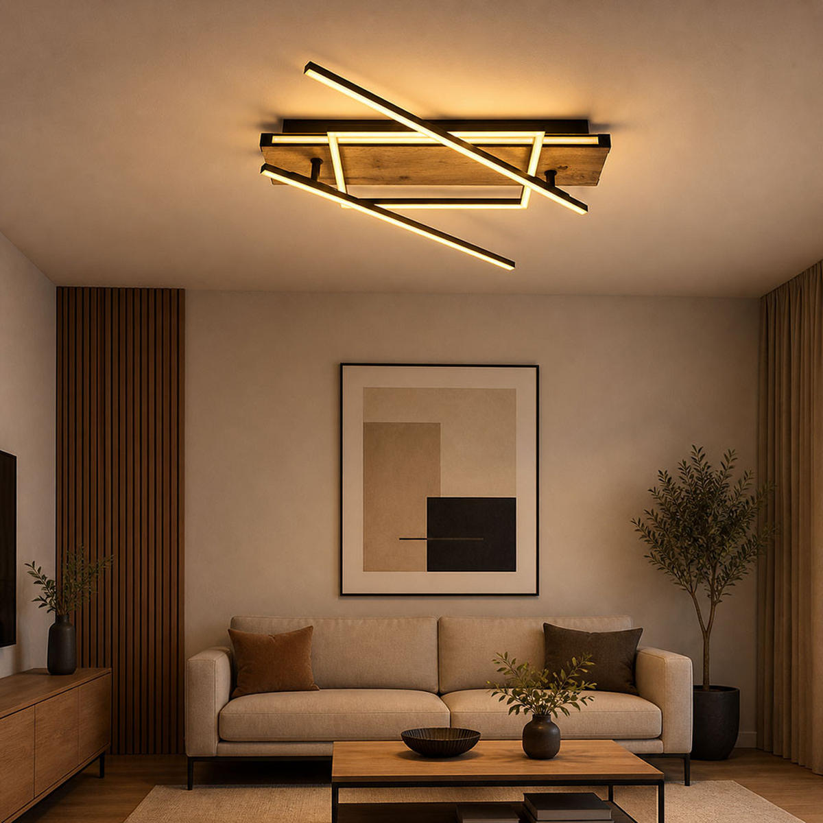 LED DECKENLEUCHTE Colli Messing Holzoptik - Messingfarben, Metall (120/20/11.5cm) - Globo Lighting