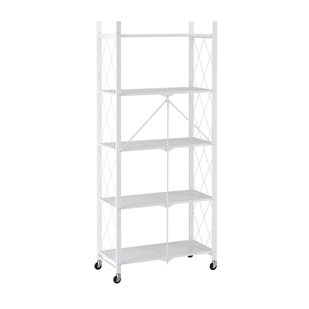 KLAPPREGAL auf Rollen 5 Fachböden Belastbarkeit 250kg 167x72x34 cm Weiß - Weiß, Metall (72/167/34cm) - PROREGAL