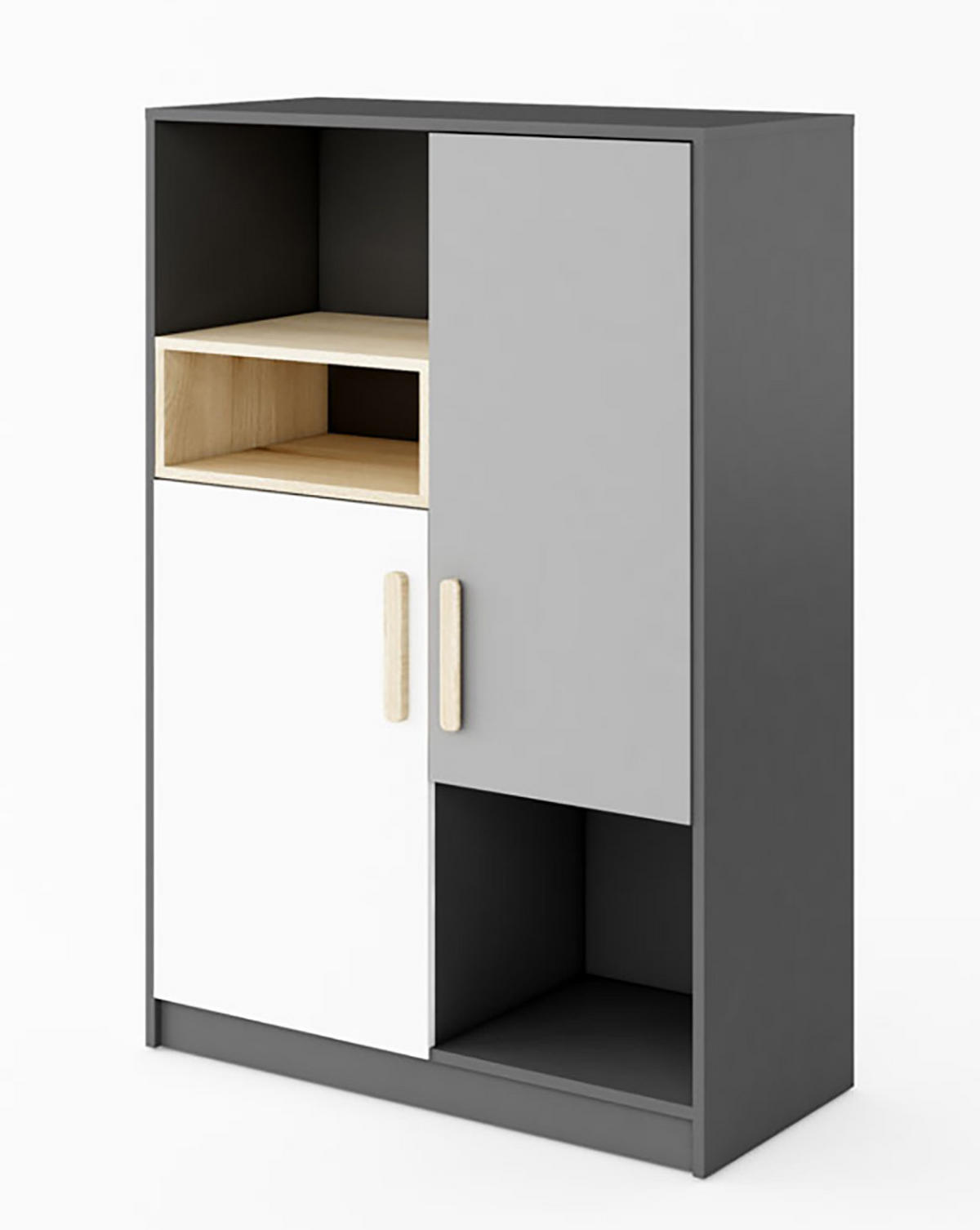 HIGHBOARD Pok graphit / weiß / Grau / Buche Ibsen 90 / 40 / 130cm - Multicolor/Graphitfarben, Holz/Holzwerkstoff (90/130/40cm) - Feldmann-Wohnen