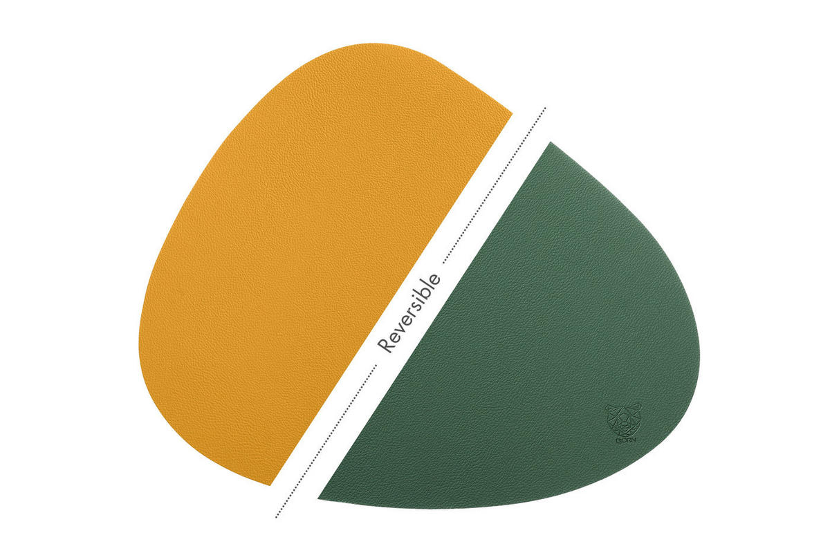 TISCHSET - 6er-Set - Recyceltes Leder in Senfgelb und Tannengrün - Gelb, Textil (37/44cm) - Björn