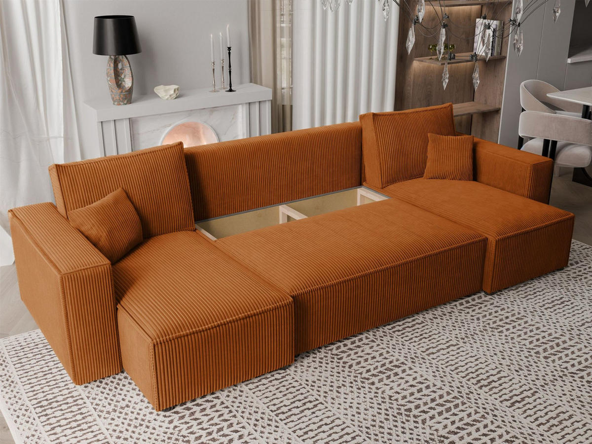 WOHNLANDSCHAFT Adara Schlaffunktion - Hellbraun, Holzwerkstoff/Textil (312/83/145cm) - Fun Möbel