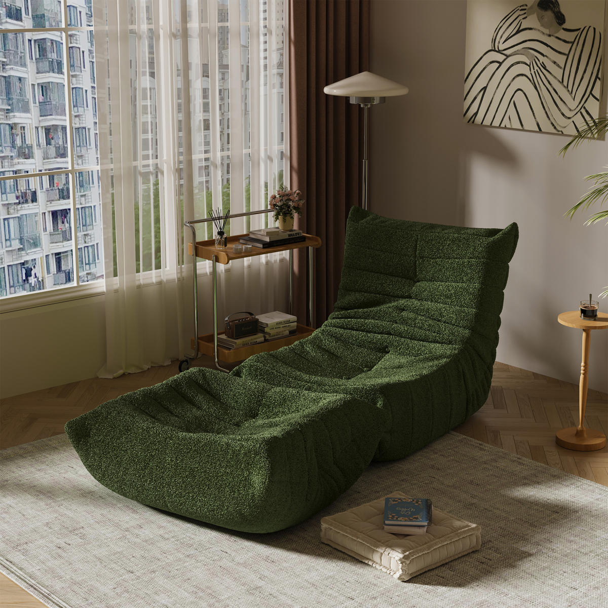 LIEGESESSEL in Sacksessel-Form 112/120/82 cm Grün für Schlafzimmer Wohnzimmer - Grün, Textil (120/82/112cm) - OKWISH