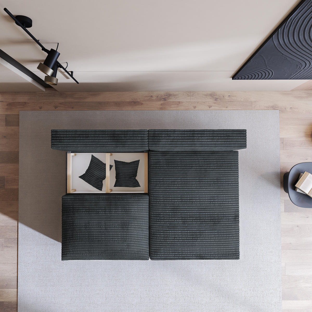 ECKSOFA FIORO Grau Kordstoff mit Schlaffunktion - Grau, Holz (204/148cm) - MASSENO