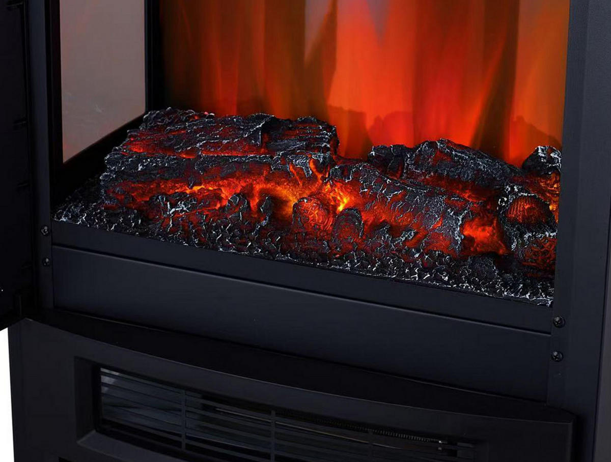 ELEKTROKAMIN Schwarz Bodenmodell mit integrierter Heizung 1800 W - Schwarz, Glas (44/75/35cm) - Purline