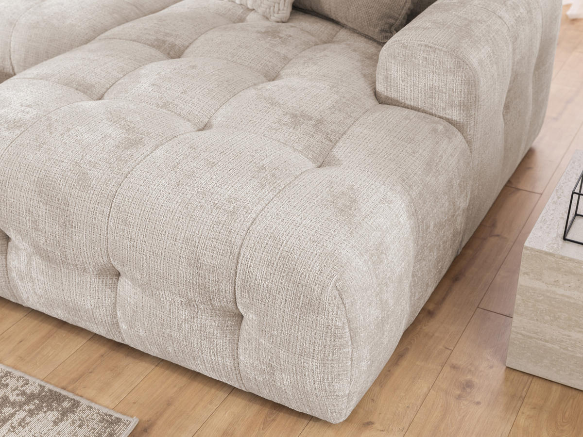 WOHNLANDSCHAFT in U-Form mit raffinierten Steppungen, 6-Sitzer, Wellenunterfederung, B323/T161/H79 cm, Chenille-Bezug in Beige / 21047 - Beige/Schwarz, Kunststoff/Textil (323/79/161cm) - luma-home