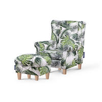 OHRENSESSEL-SET MILES mit Sitzhocker, weiß/grün - Weiß, Holz/Textil (82/105/97cm) - KONSIMO®