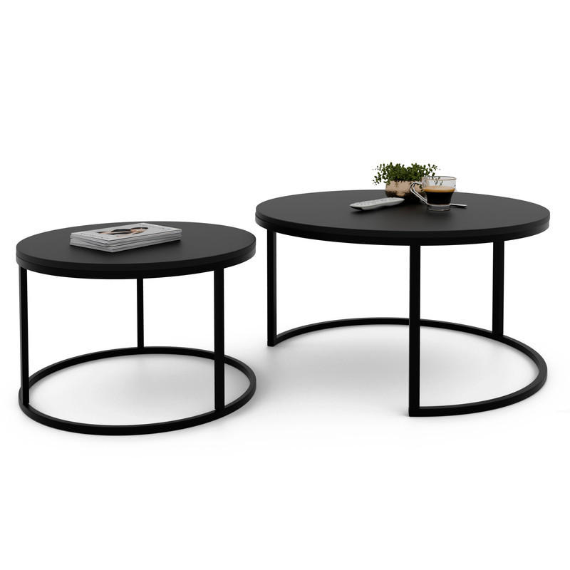 COUCHTISCH rund Groß, Mattschwarz, Rahmen Schwarz - Schwarz, Metall (70/70/48cm) - Idohome