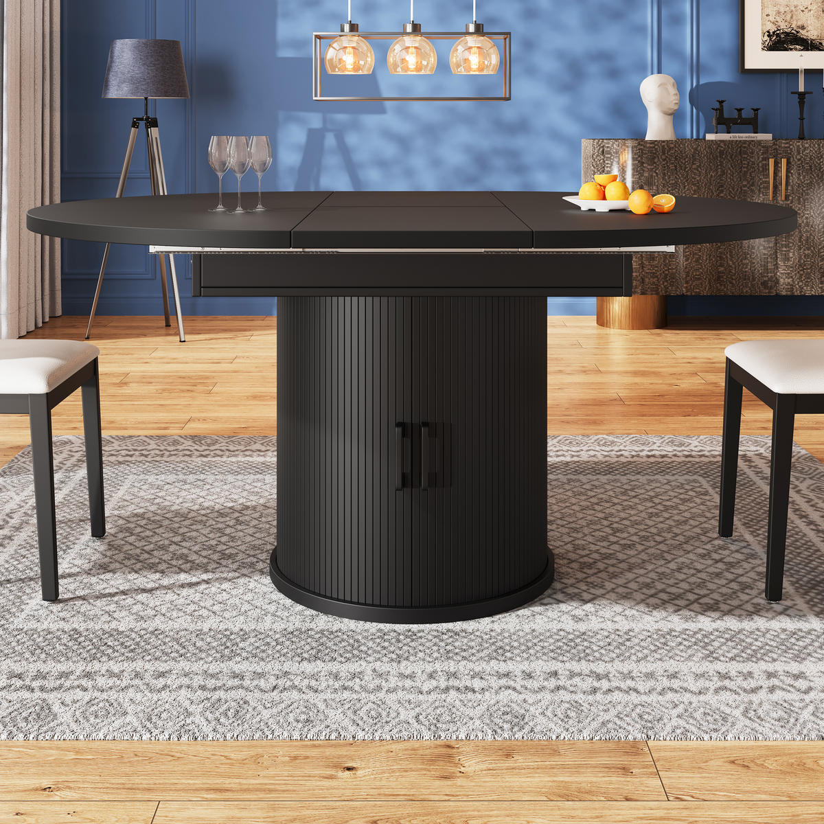 ESSTISCH Ausziehbar 118-158cm Rund Oval Walnuss Schwarz - Schwarz, Holzwerkstoff (118/118/76.8cm) - FLIEKS