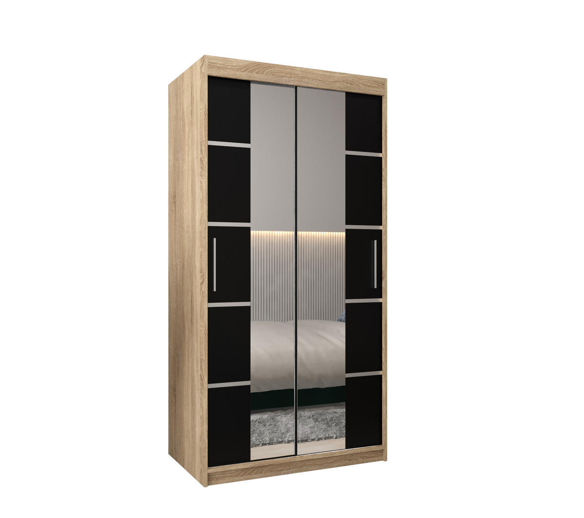 SCHWEBETÜRENSCHRANK 200/100/62 2-türig - Silberfarben/Schwarz, Holz/Kunststoff (100/200/62cm) - Abiks Möbel