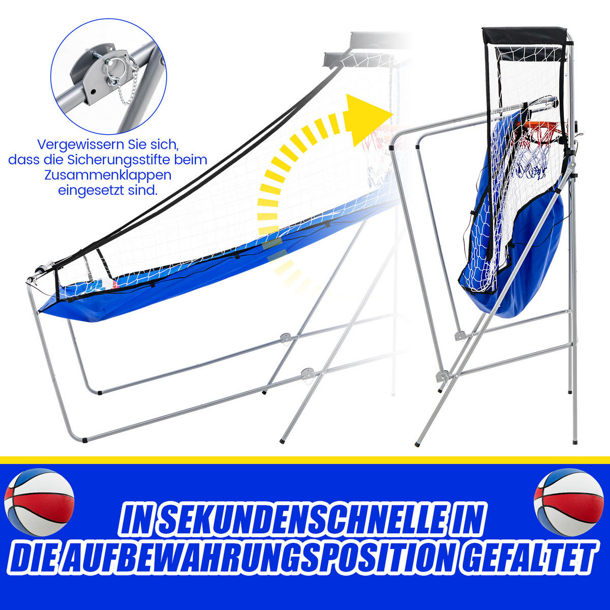 ARCADE-BASKETBALLSPIEL Blau - Blau, Metall (110/206cm) - COSTWAY