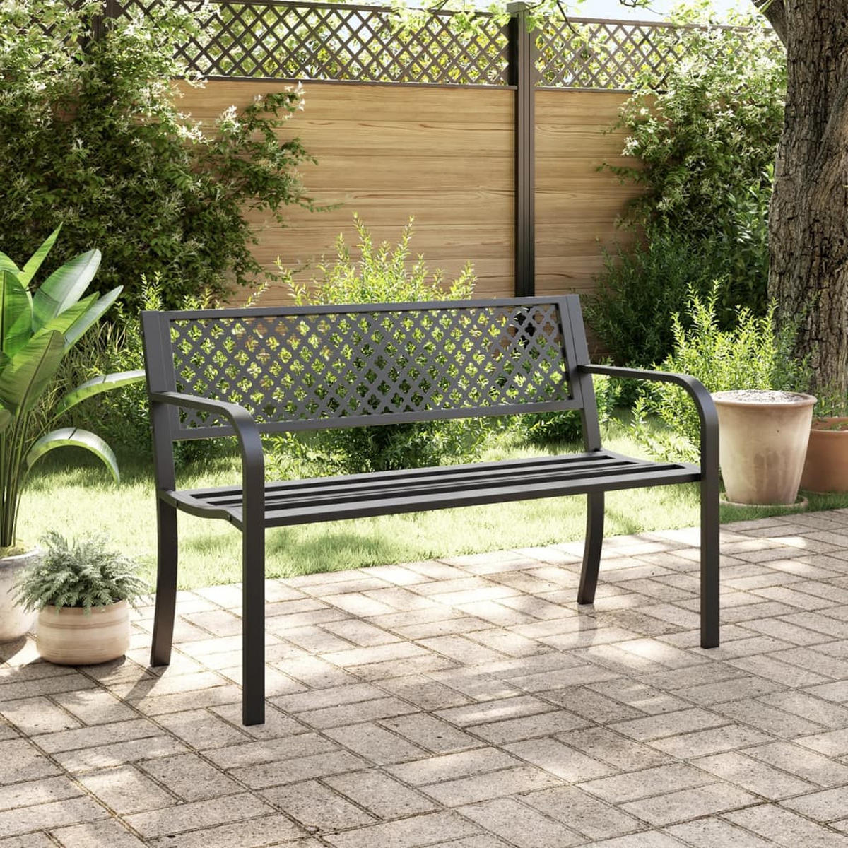 GARTENBANK 119 cm Schwarz Stahl - Schwarz, Metall (119/76/52cm) - furnicato