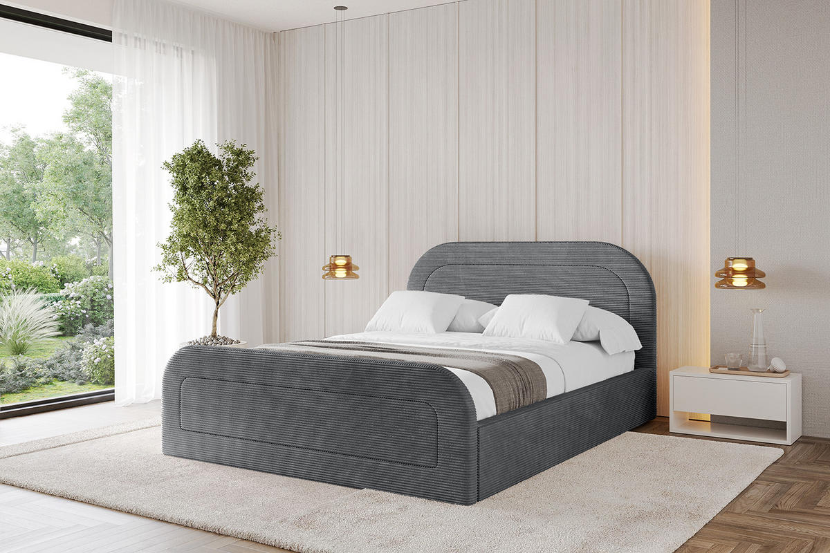 POLSTERBETT mit Bettkasten, Fußteil und Lattenrost, Boxbett mit Matratze H3/H4 - LERAY-Z 120x200 Dunkelgrau - Anthrazit, Holzwerkstoff/Textil (120/200cm) - ALTDECOR