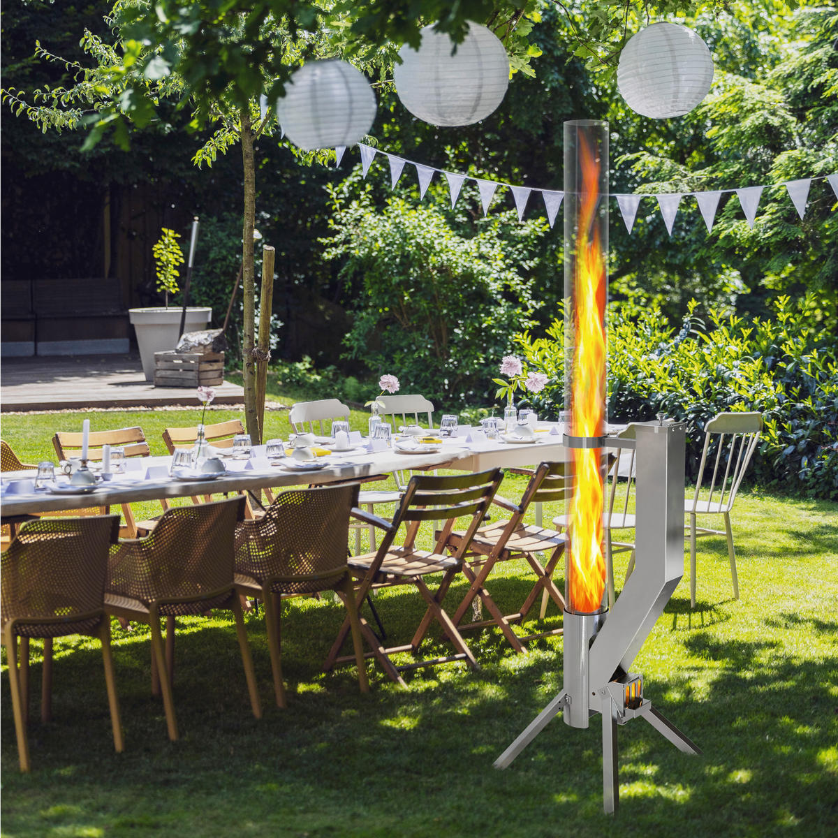 FEUERROHR Premium silber Edelstahl - Silberfarben, Metall (44/147.8/41.2cm) - Gardenflare