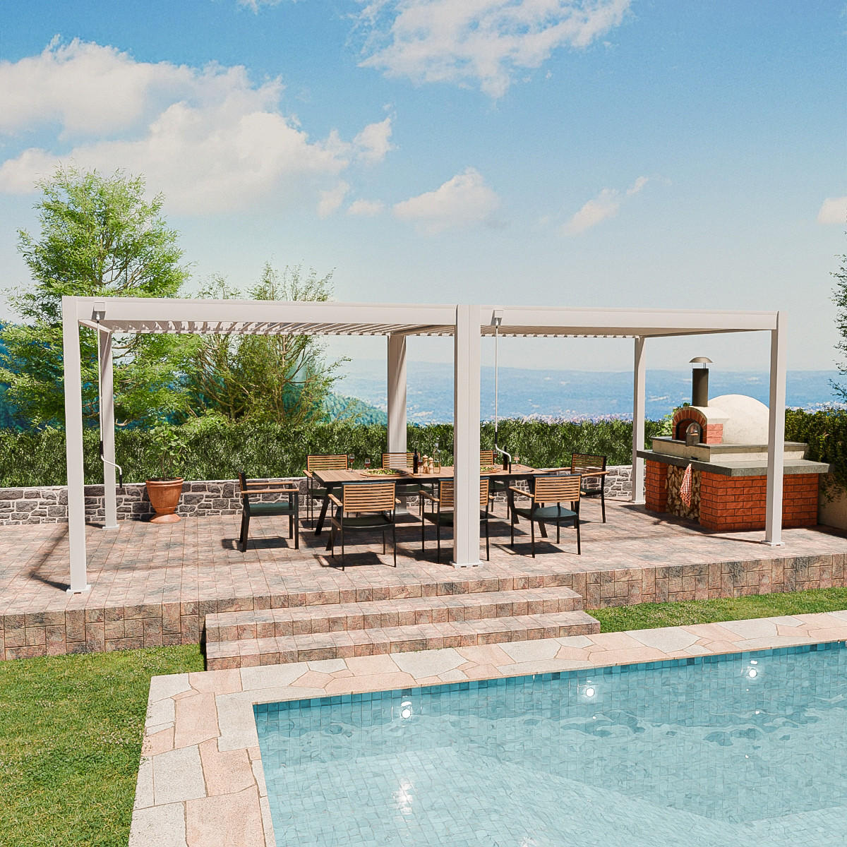 PERGOLA Classic Aluminium freistehend 3 x 7,2 M weiß - Weiß, Metall (300/255/720cm) - WEIDE