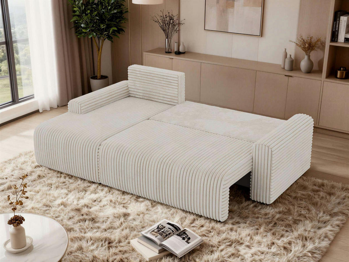 ECKSOFA NESSARO L Beige Cord - Links Seite - Beige/Schwarz, Kunststoff/Textil (244/151cm) - MKS