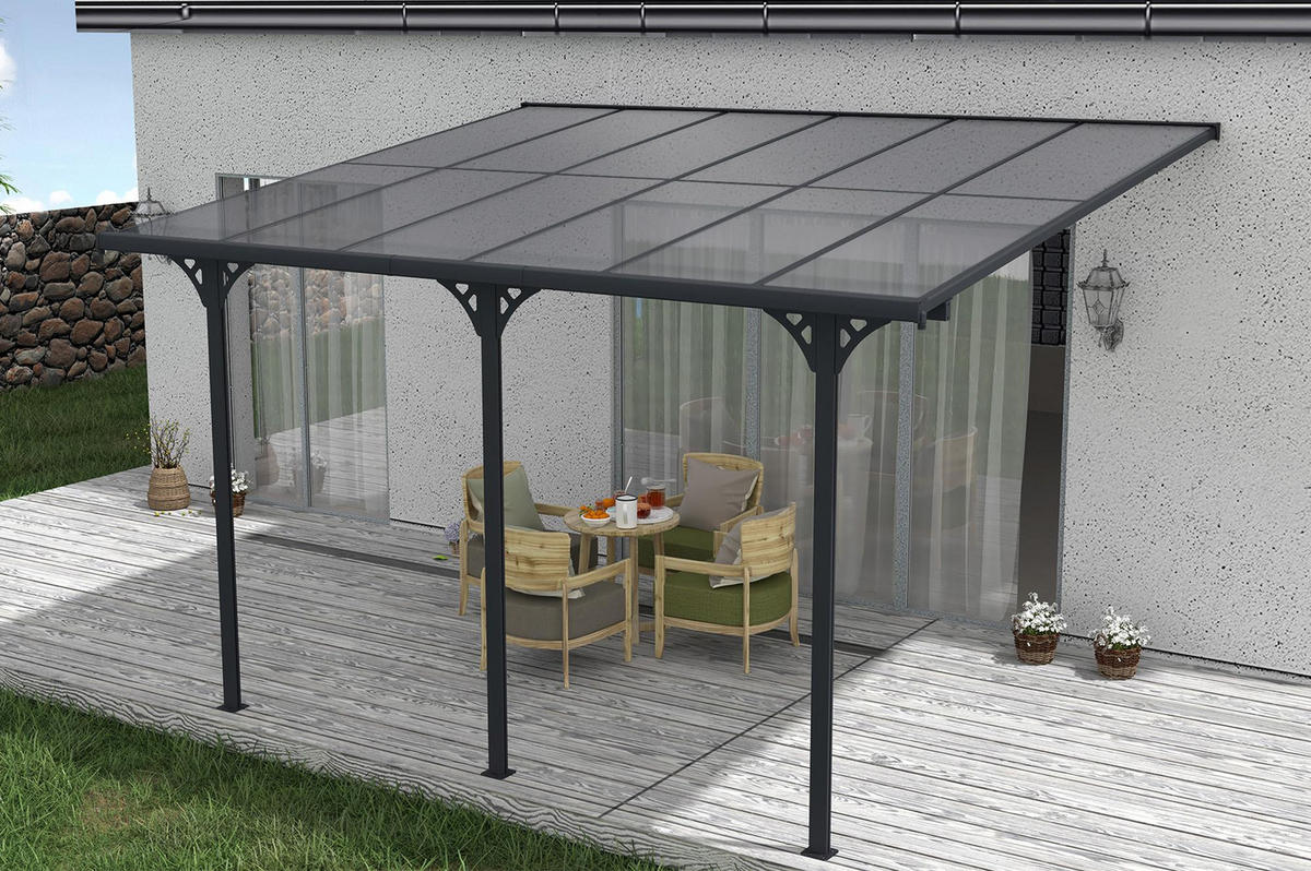 PERGOLA / CARPORT Kleo Grau 4m x 3m - Grau, Metall (374/270/300cm) - Cazeboo