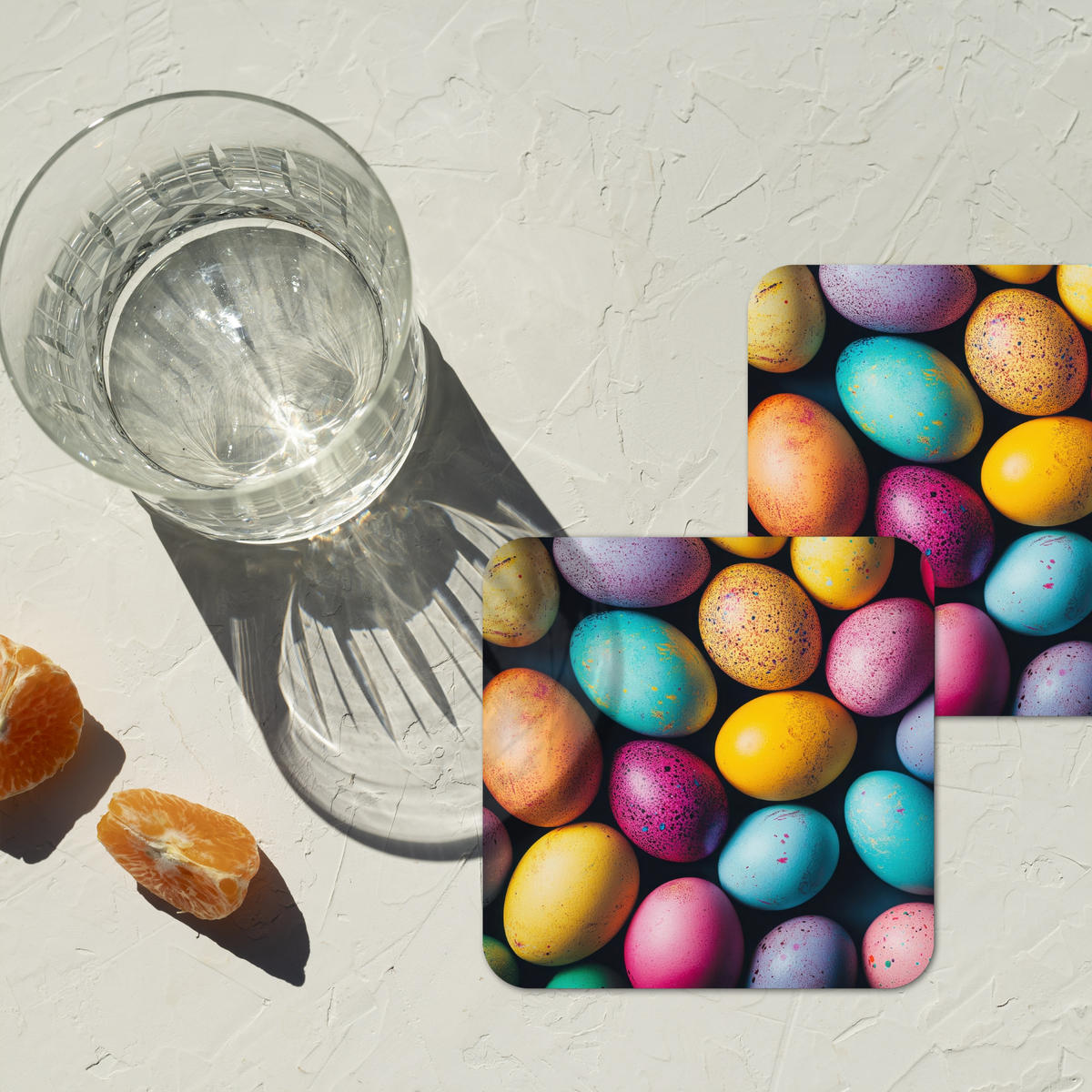 GLASUNTERSETZER 6er-Set Bunt - Ostereier - Spritzer 10x10 cm - Multicolor, Naturmaterialien (10/0.2cm) - MuchoWow