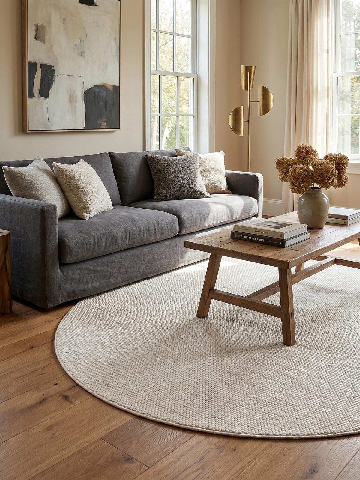 TEPPICH Flachgewebe LANGAU in Creme, meliert, Ø 120 cm - Beige, Textil (120/120cm) - KADIMA DESIGN