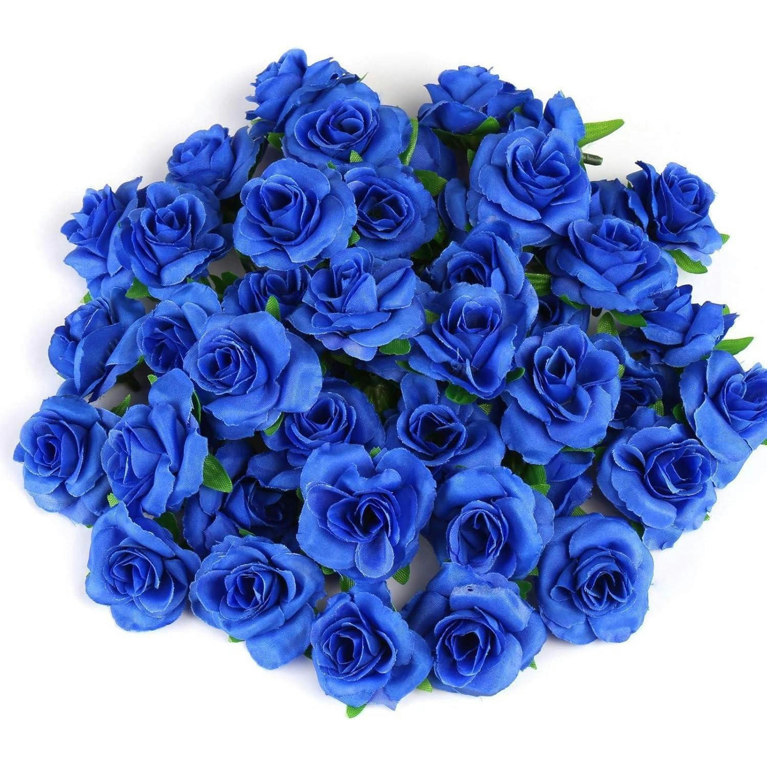 KÜNSTLICHE Blumenköpfe 50 Stück Set Blau 4 cm - Blau, Textil (3.5cm)