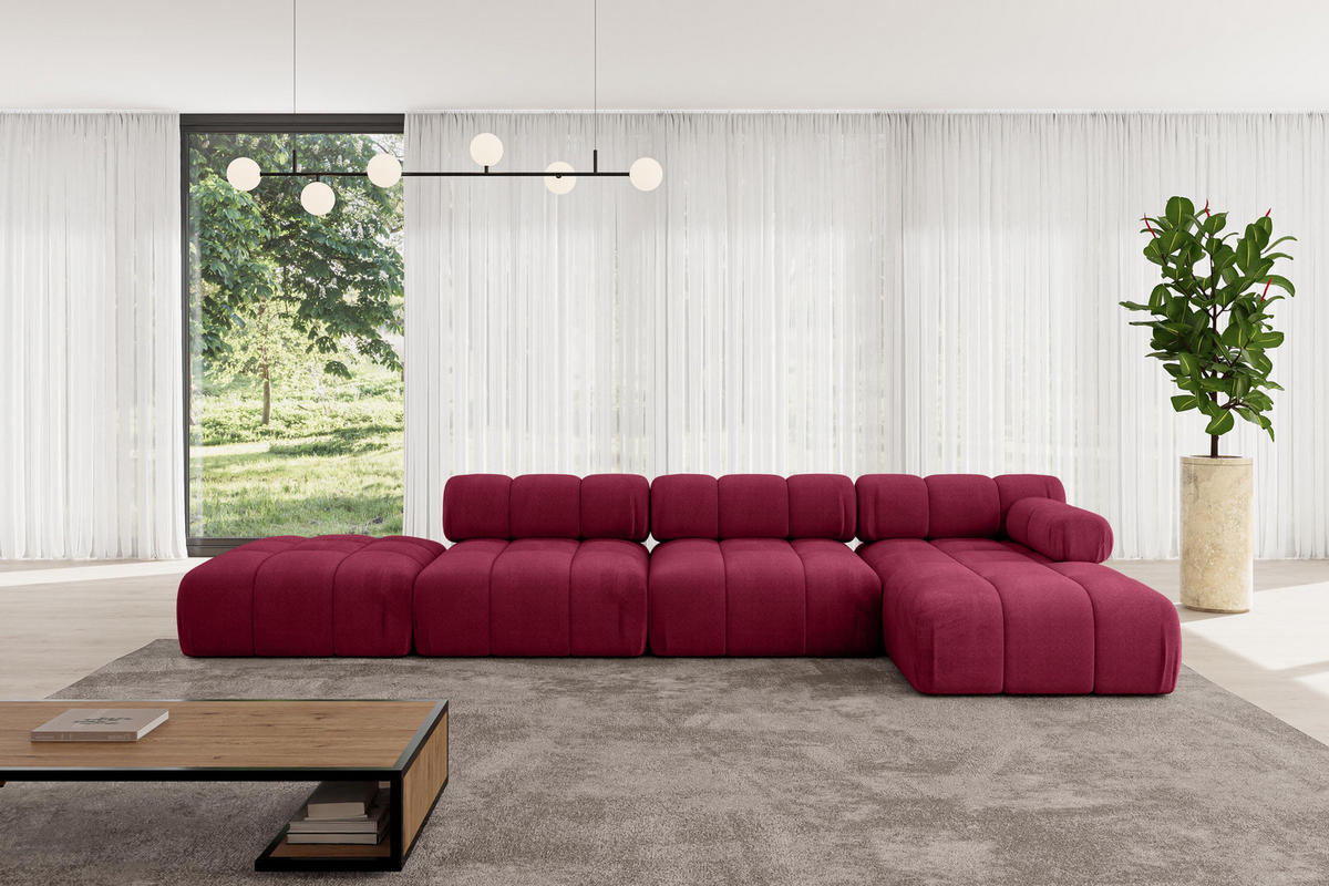ECKSOFA modulares Sofa Lizur-L2 - 380x160x70 cm Bordeauxrot Velours - Bordeaux, Holzwerkstoff/Textil (380/160cm) - ALTDECOR