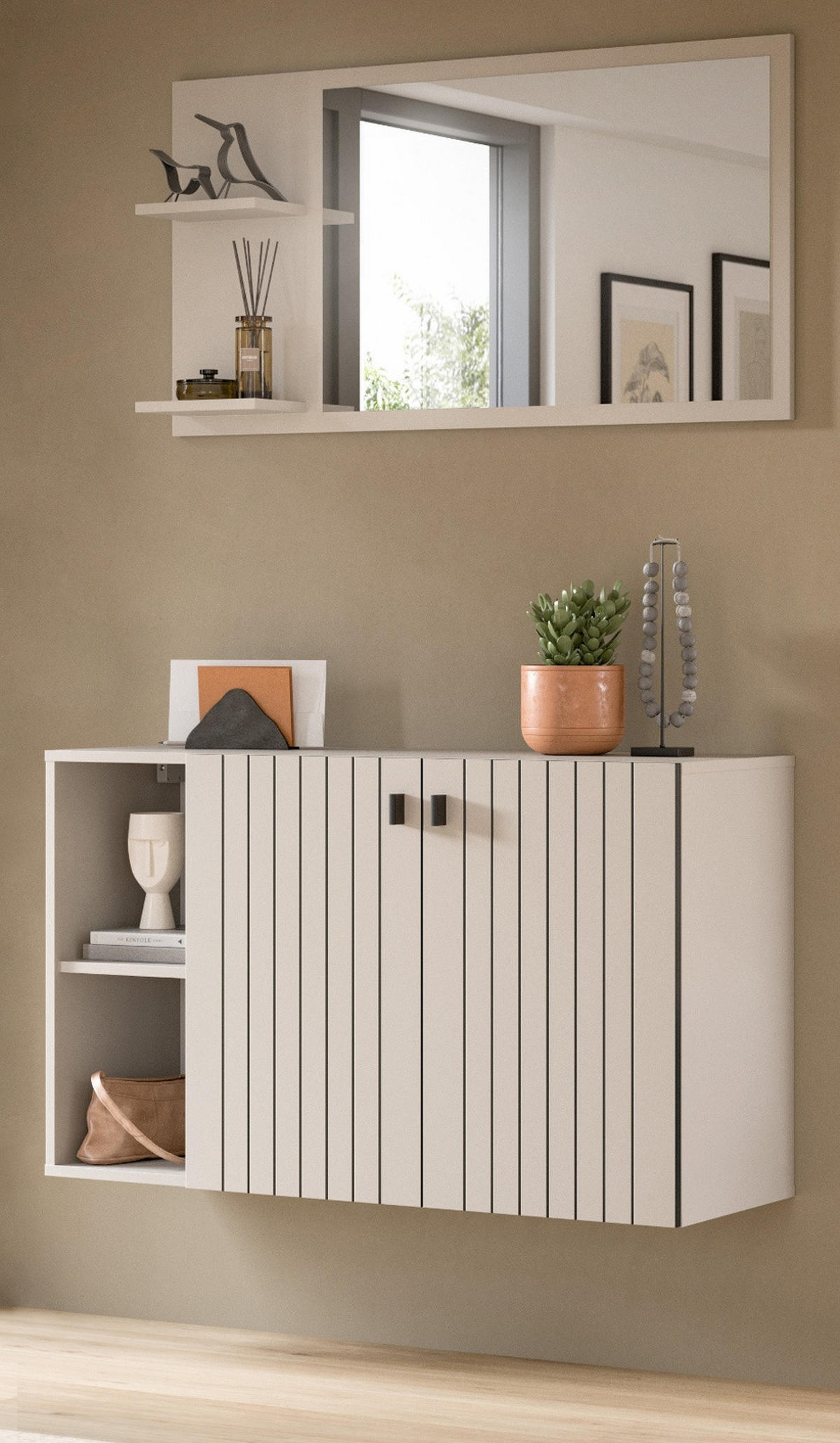 GARDEROBEN-SET 2-teilig Kaschmir 106 cm, Garderobenkombination hängend - Kaschmir/Schwarz, Glas/Holzwerkstoff (106/192/37cm) - Inn.Furn