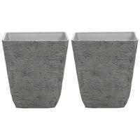 BLUMENTOPF 2er-Set dunkelgrau quadratisch 49/49/53 cm Delos - Dunkelgrau, Stein (53cm) - Beliani
