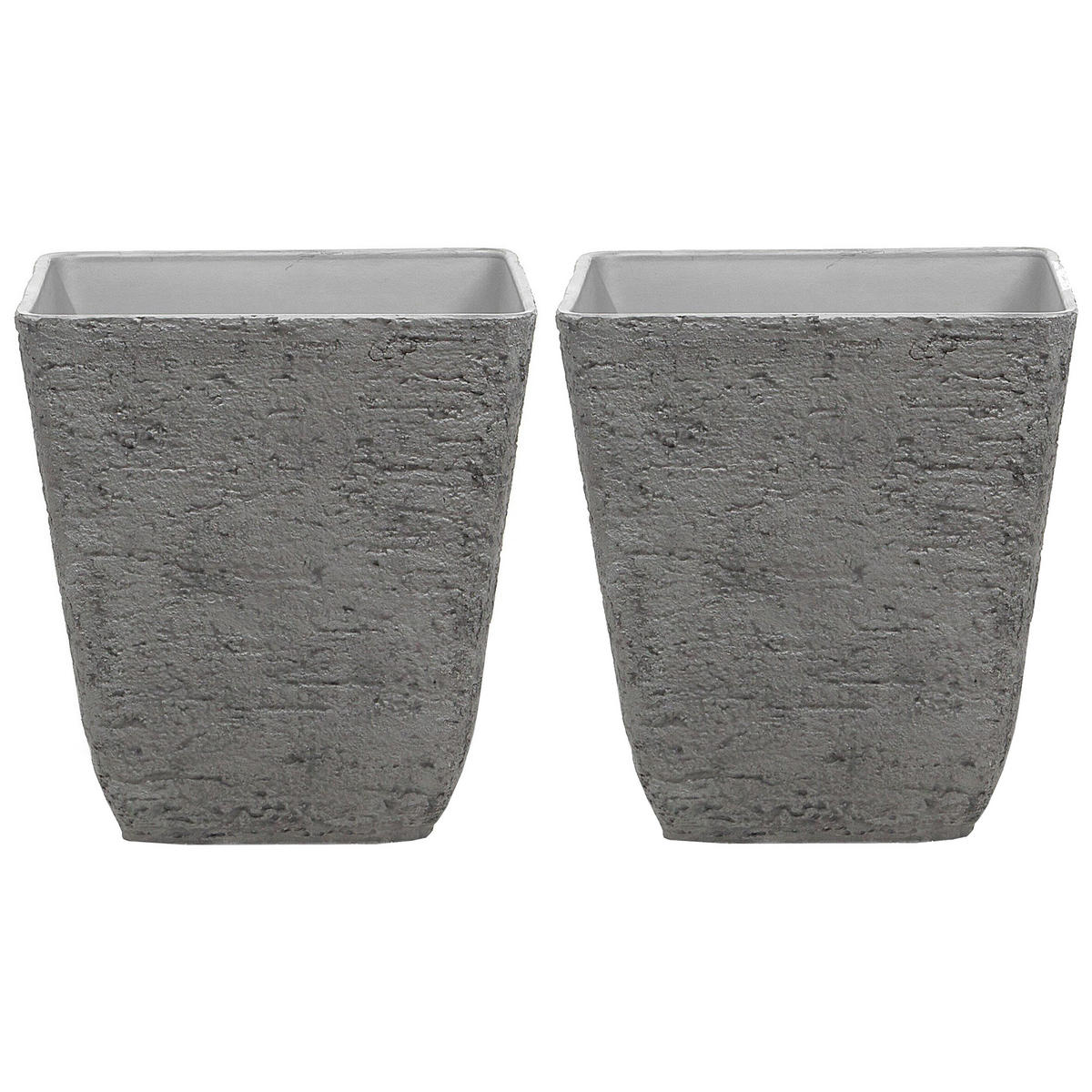 BLUMENTOPF 2er-Set dunkelgrau quadratisch 49/49/53 cm Delos - Dunkelgrau, Stein (53cm) - Beliani