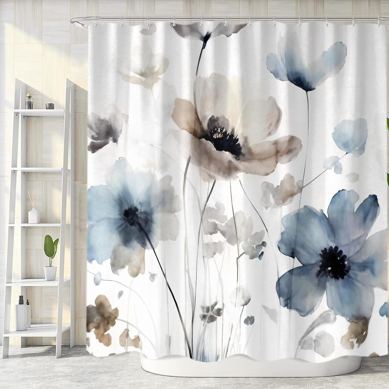 DUSCHVORHANG Boho Stoff mit Haken dekorativ Badezimmer - Weiß, Textil (180/180cm) - MCBOSON