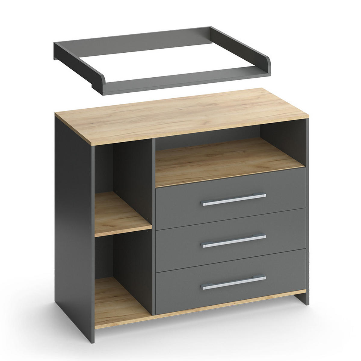 WICKELKOMMODE Oskar Anthrazit/Goldkraft Eiche 113 x 93 cm mit 3 Schubladen - Honigeiche/Anthrazit, Holzwerkstoff (113/93/53.1cm) - Vicco