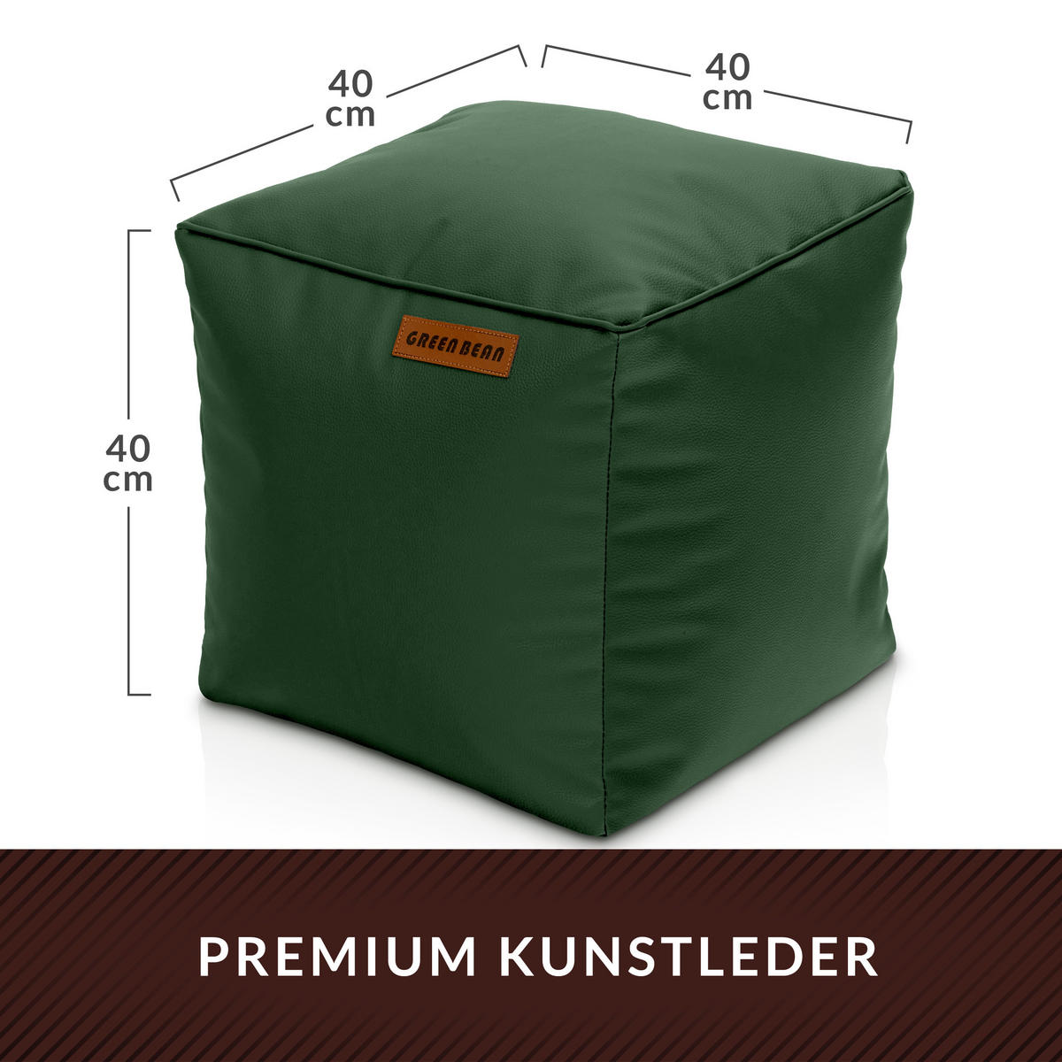 INDOOR HOCKER Cube eckig Kunstleder - Dunkelgrün, Textil (40/40/40cm) - Green Bean