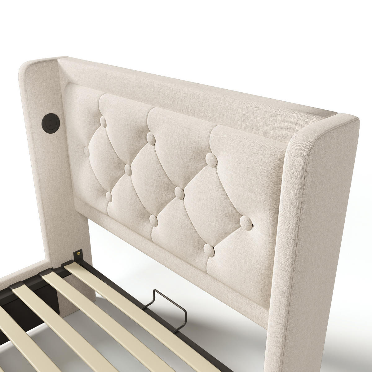 POLSTERBETT 90/200 cm in Beige mit Bettkasten, LED und USB Stoff - Beige, Holzwerkstoff/Textil (90/200cm) - STILVORA