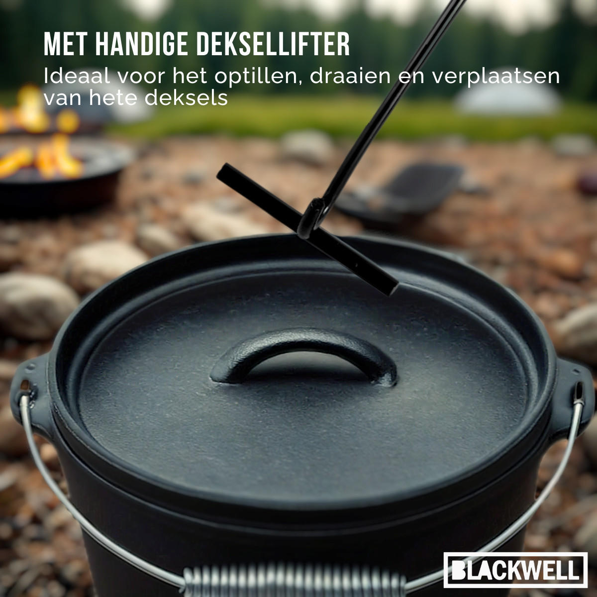 PFANNENSET Dutch Oven BBQ Set aus Gusseisen – Schmortopf + Heber, Bratpfanne Ø 20 cm & Grillplatte Ø 30 cm – 4-teilig – geeignet für alle Herdarten - Schwarz, Keramik (1/2/2cm) - Blackwell