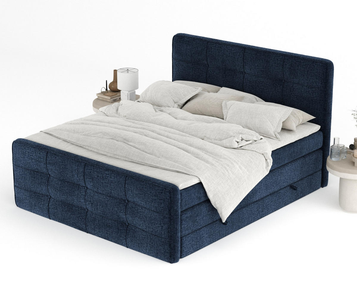 BOXSPRINGBETT Semplice Marineblau 140/200 cm - Schwarz/Dunkelblau, Holz/Holzwerkstoff (140/200cm) - Maison de Reve