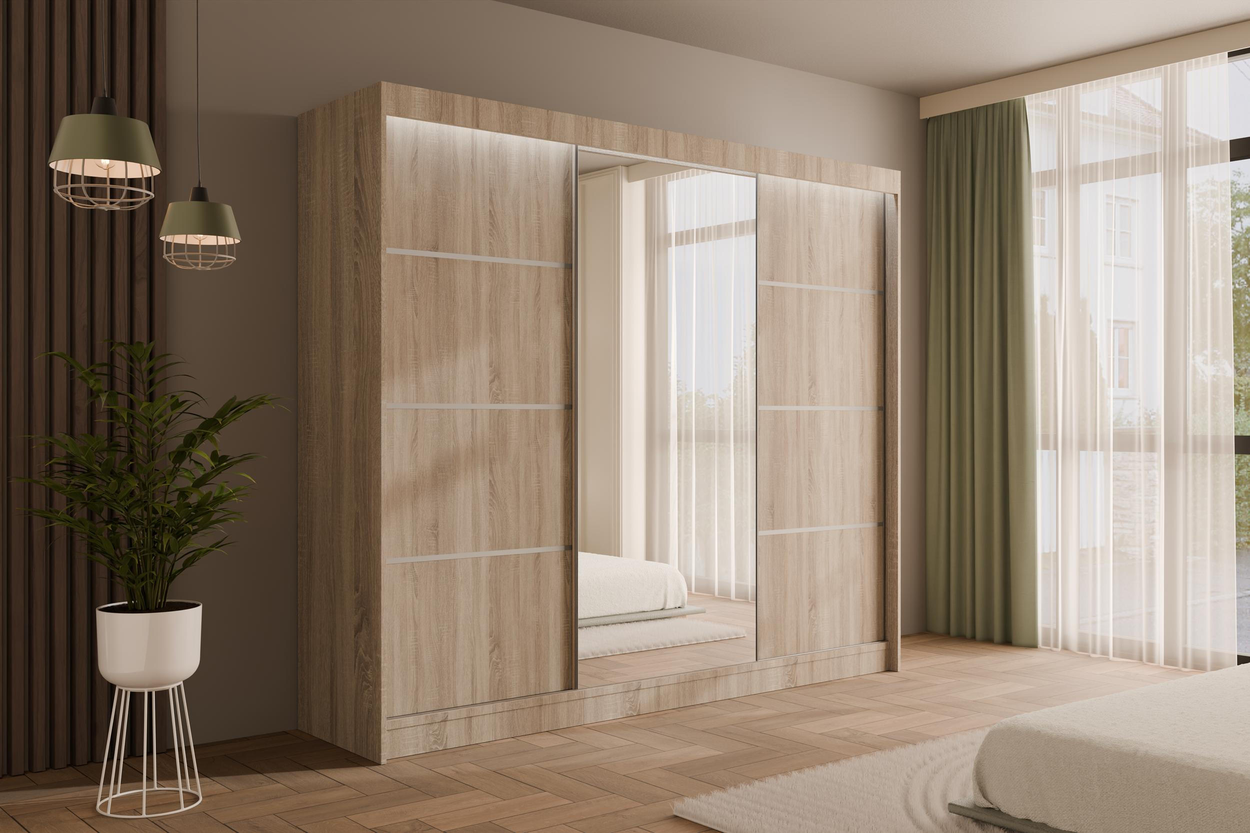 KLEIDERSCHRANK PAOKI mit LED - 250 cm - Sonoma Eiche - Sonoma Eiche, Holzwerkstoff (250/215/61cm) - ALTDECOR